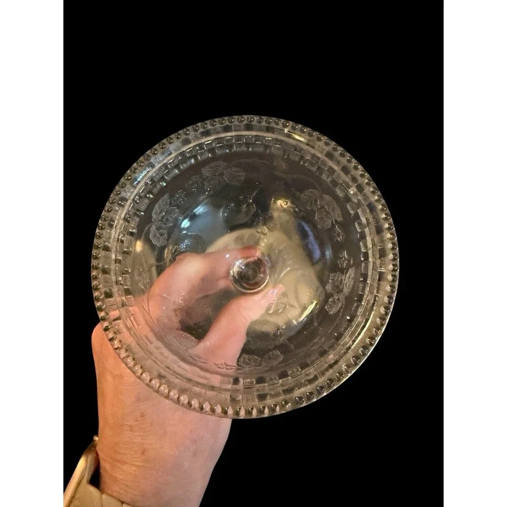Vtg Pair Clear Glass Strawberry Bowl & Open Compote Candy Dish Starburst Base